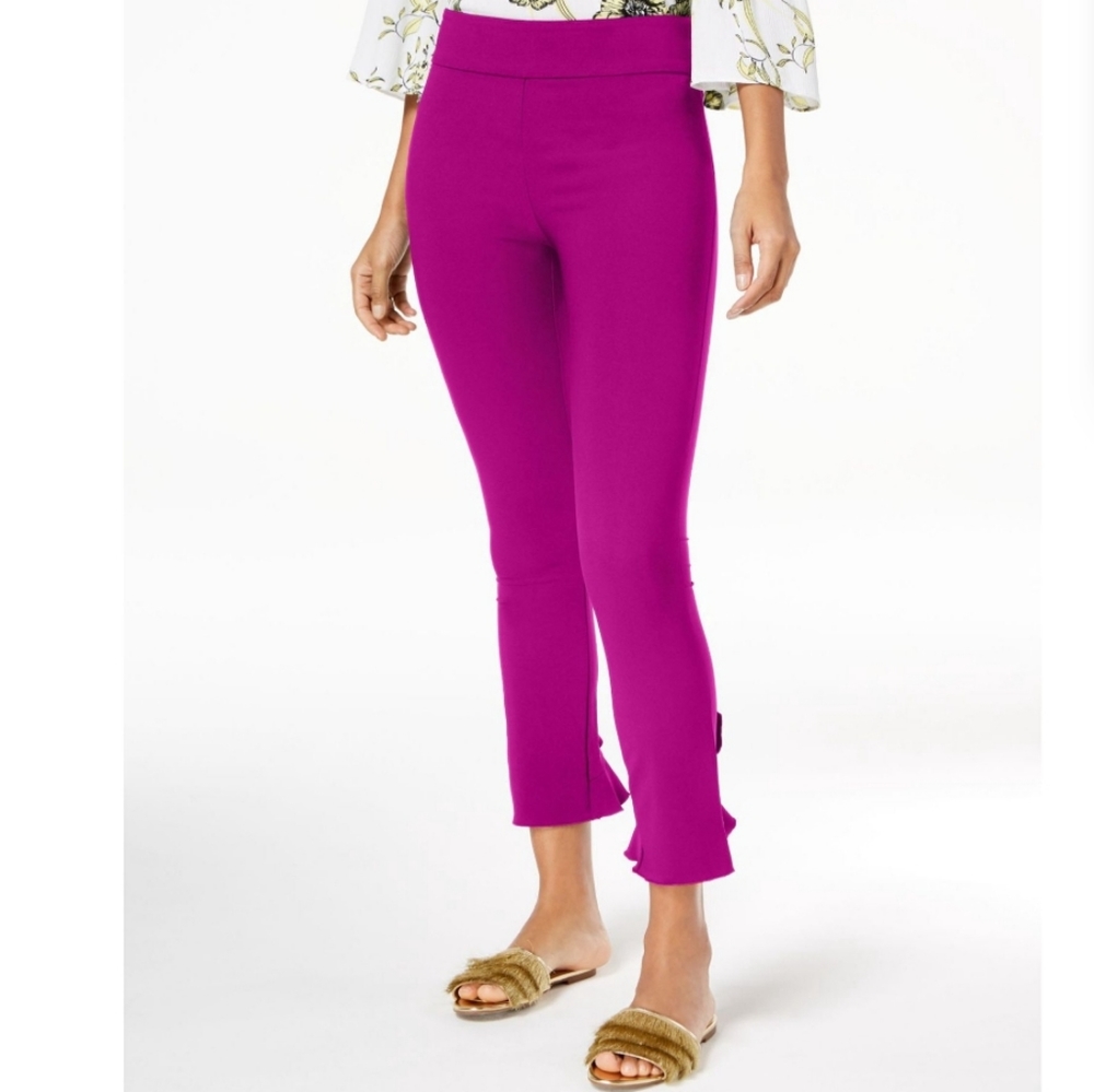 Inc Ruffled-Hem Ankle Skinny Pant Pink Size 6